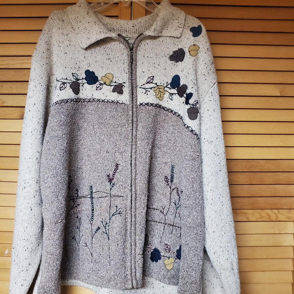 Women's Embroidered Zip-Up Fall Sweater